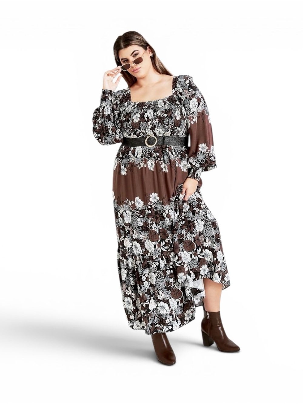 Avenue Women's Avenue Plus Size Maxi Sadie Dress Long Sleeve Floral
